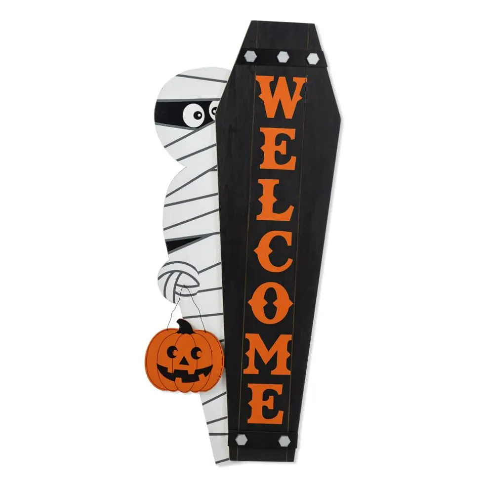Glitzhome® Halloween Wood Mummy and Welcome Coffin Porch Decor Set