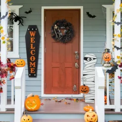 Glitzhome® Halloween Wood Mummy and Welcome Coffin Porch Decor Set