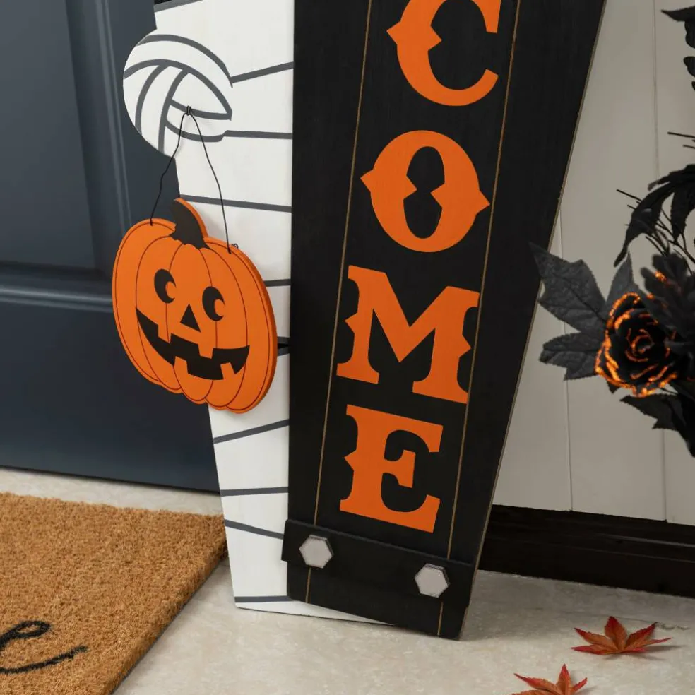 Glitzhome® Halloween Wood Mummy and Welcome Coffin Porch Decor Set