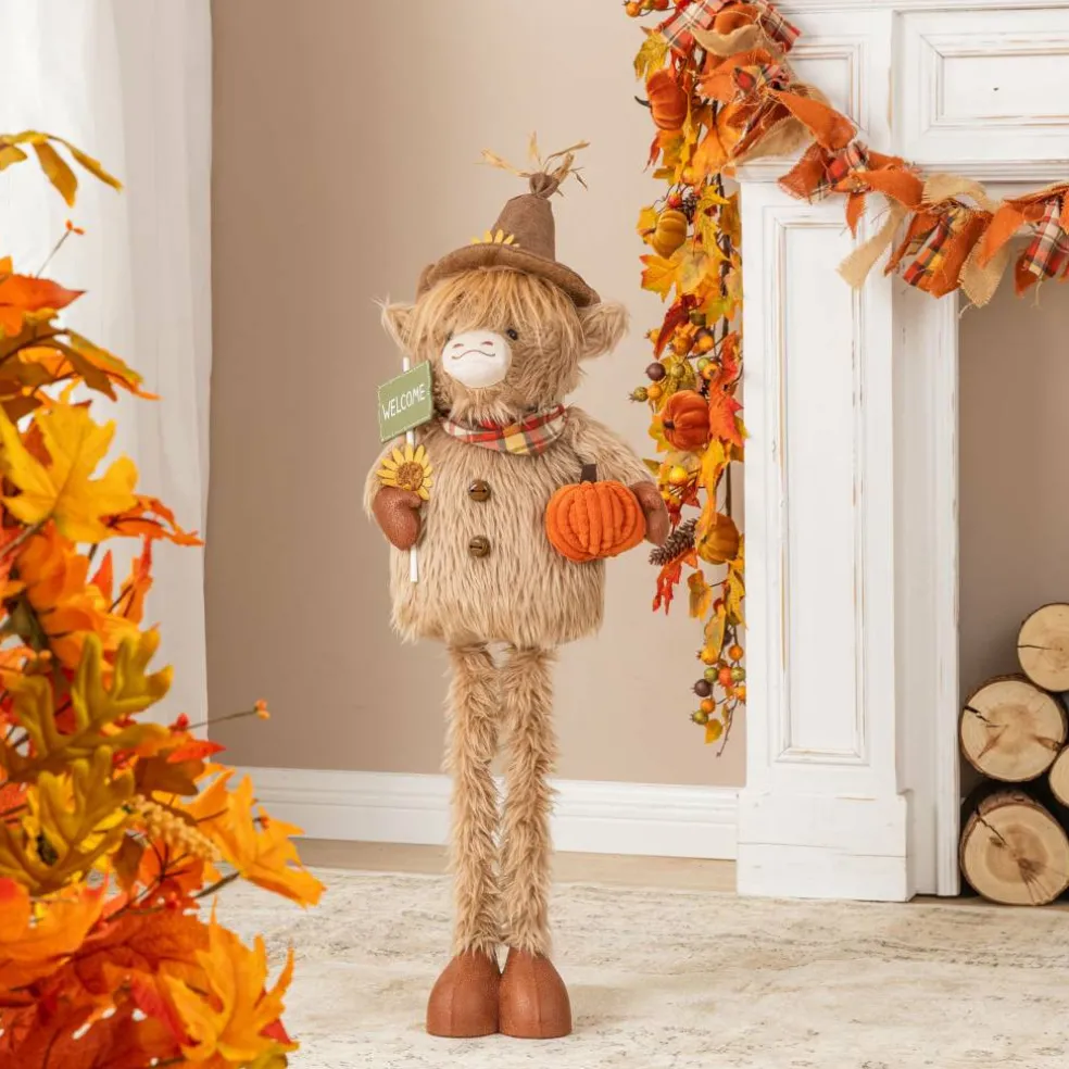 Glitzhome® 25"H-35" Fall Fabric Highland Cow Porch Decor With Telescoping Legs