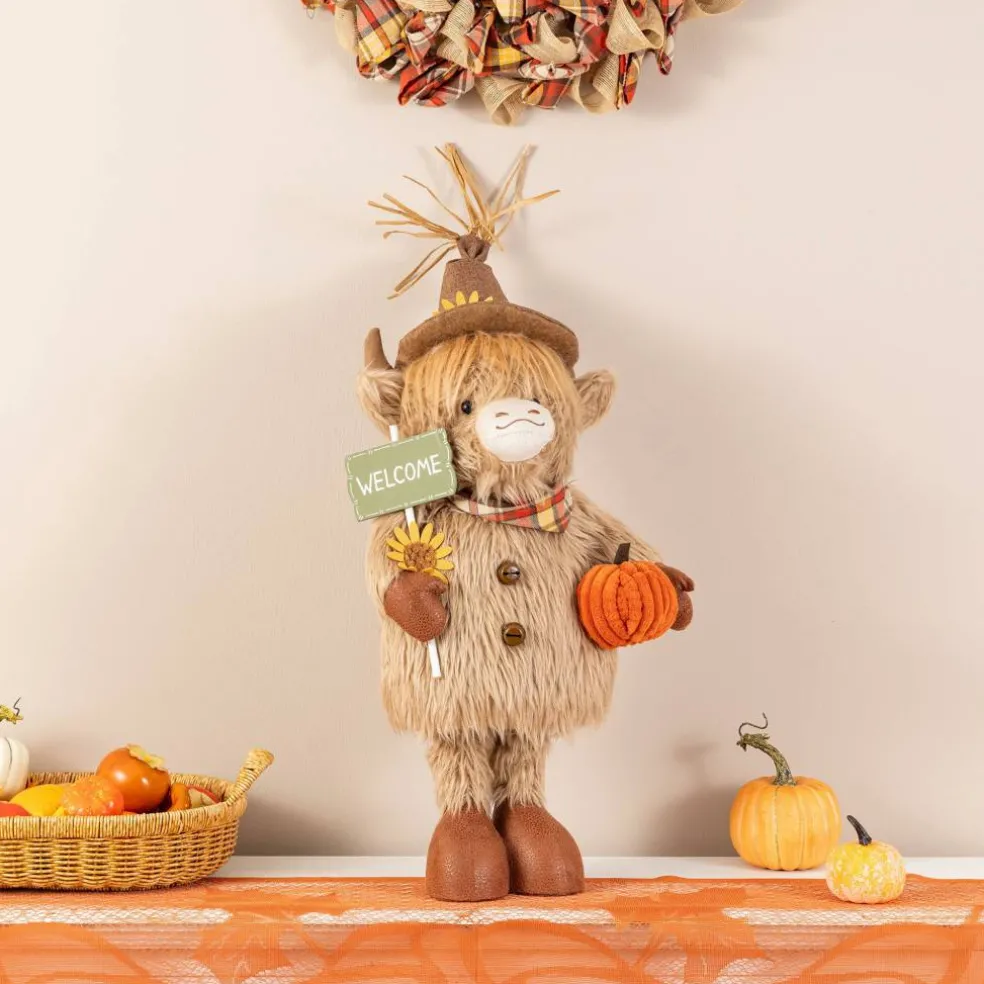 Glitzhome® 25"H-35" Fall Fabric Highland Cow Porch Decor With Telescoping Legs