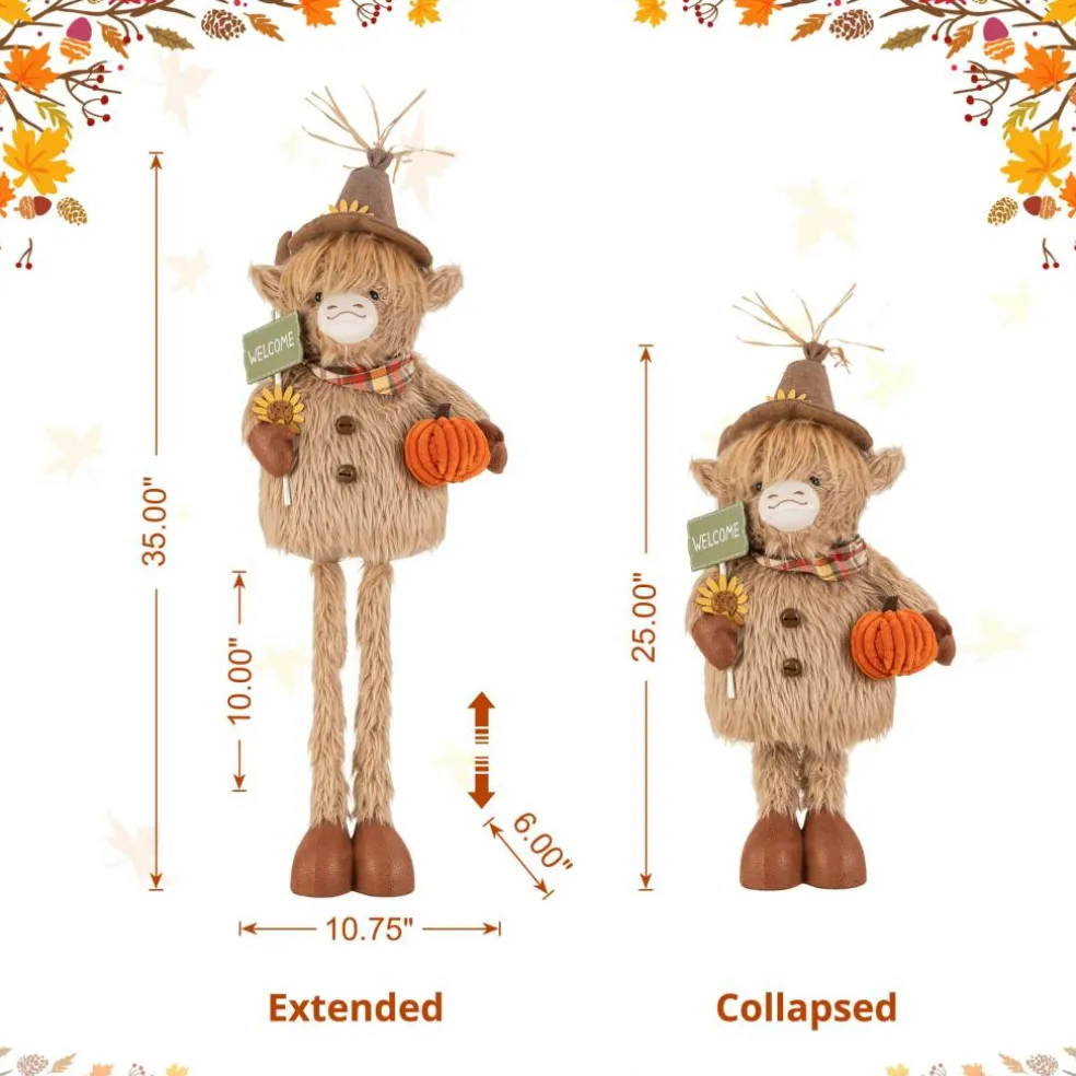 Glitzhome® 25"H-35" Fall Fabric Highland Cow Porch Decor With Telescoping Legs