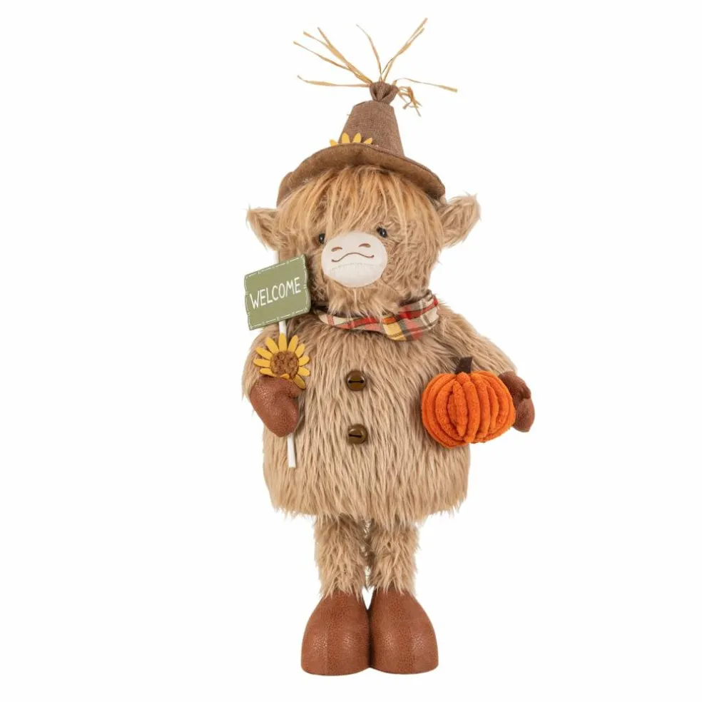 Glitzhome® 25"H-35" Fall Fabric Highland Cow Porch Decor With Telescoping Legs