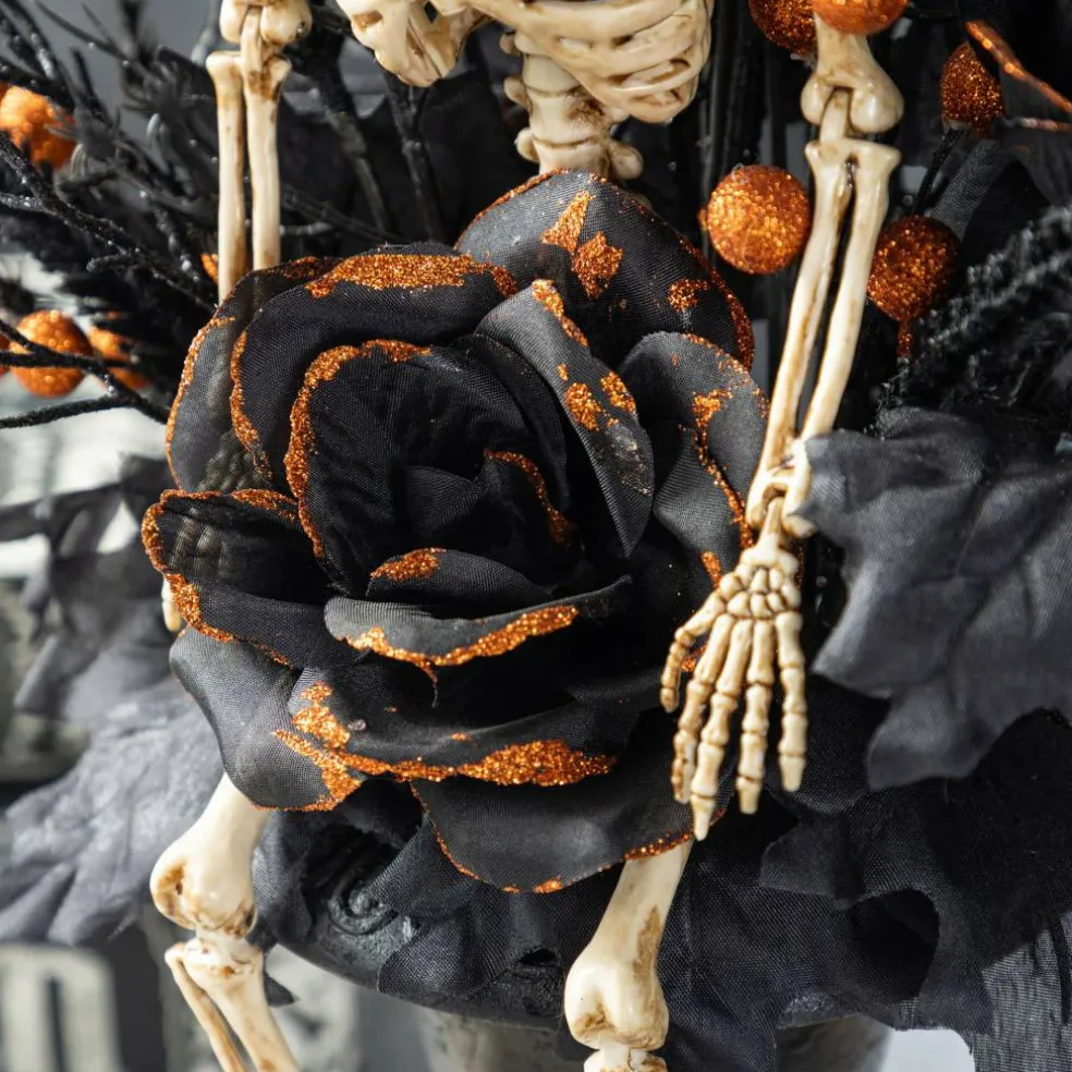 Glitzhome® 22"H Halloween Black Rose, Skeleton and Berry Urn Table Tree