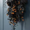 Glitzhome® 28"H Halloween Black Rose and Berry Swag