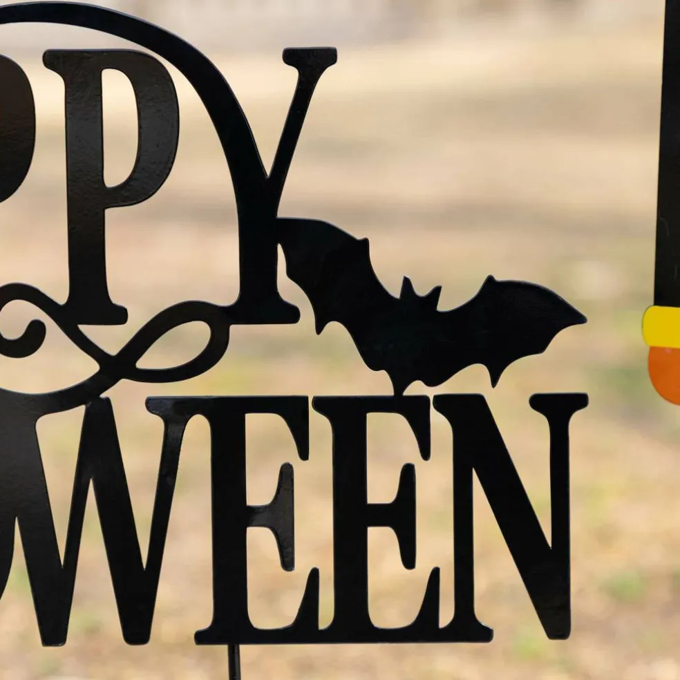 Glitzhome® 32"H Halloween Metal Nutcracker and HAPPY HALLOWEEN Yard Stake Set