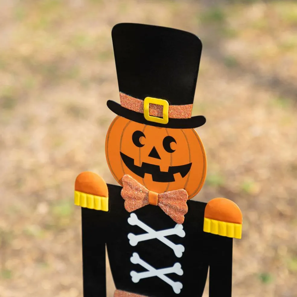 Glitzhome® 32"H Halloween Metal Nutcracker and HAPPY HALLOWEEN Yard Stake Set