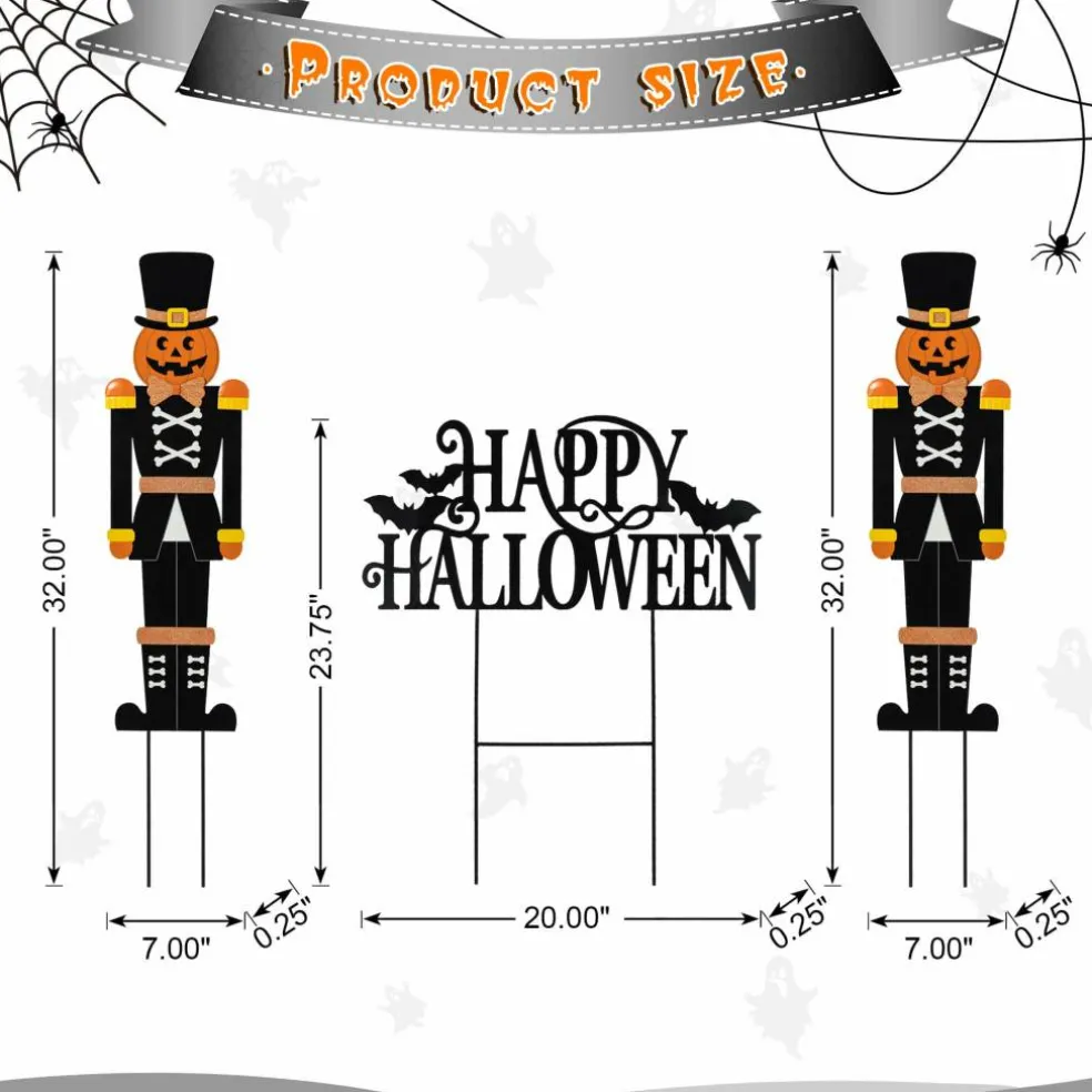 Glitzhome® 32"H Halloween Metal Nutcracker and HAPPY HALLOWEEN Yard Stake Set