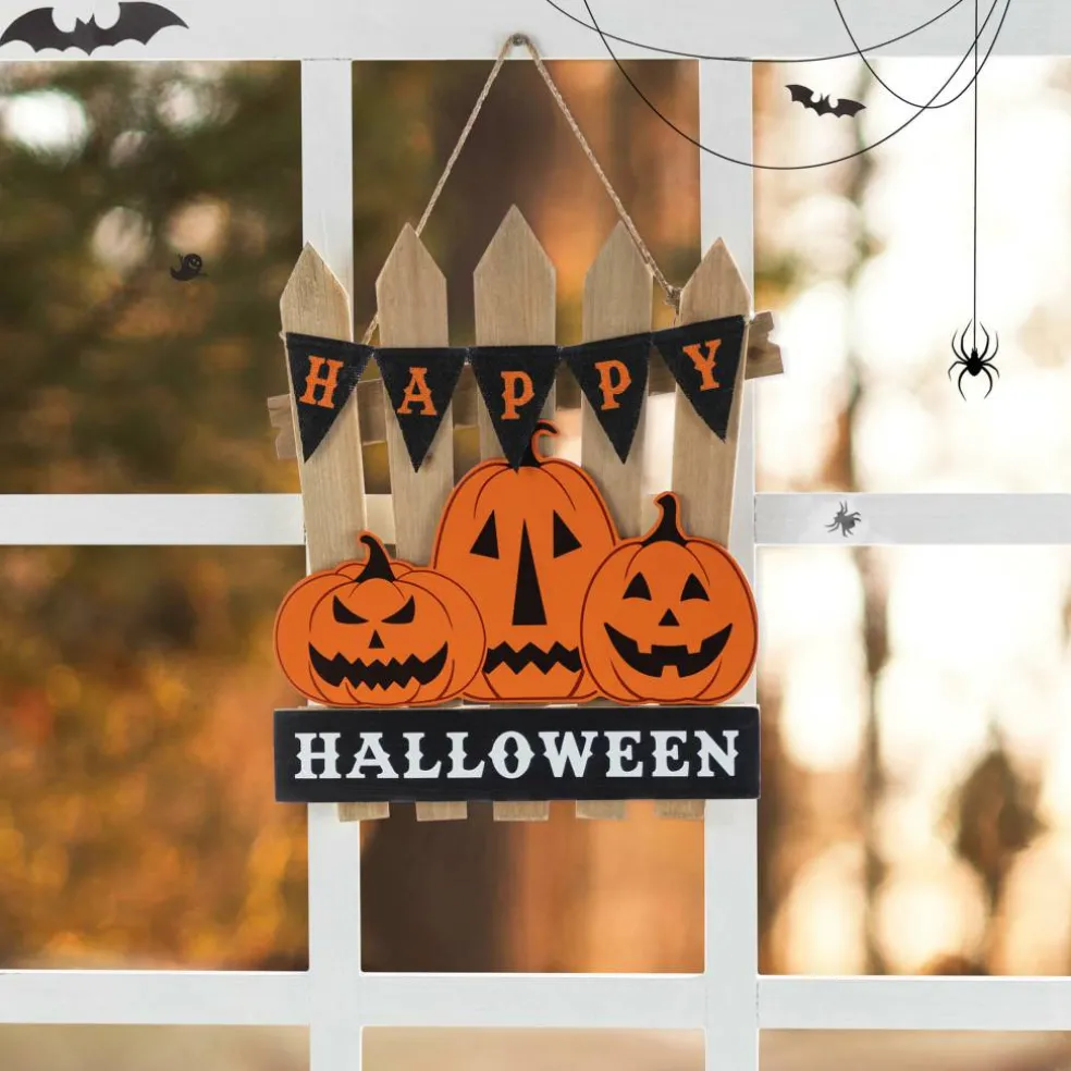 Glitzhome® 14"H Halloween Wood Jack O Lantern Door Hanger