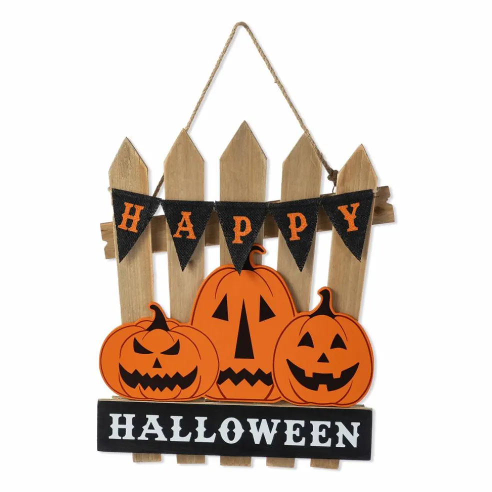 Glitzhome® 14"H Halloween Wood Jack O Lantern Door Hanger