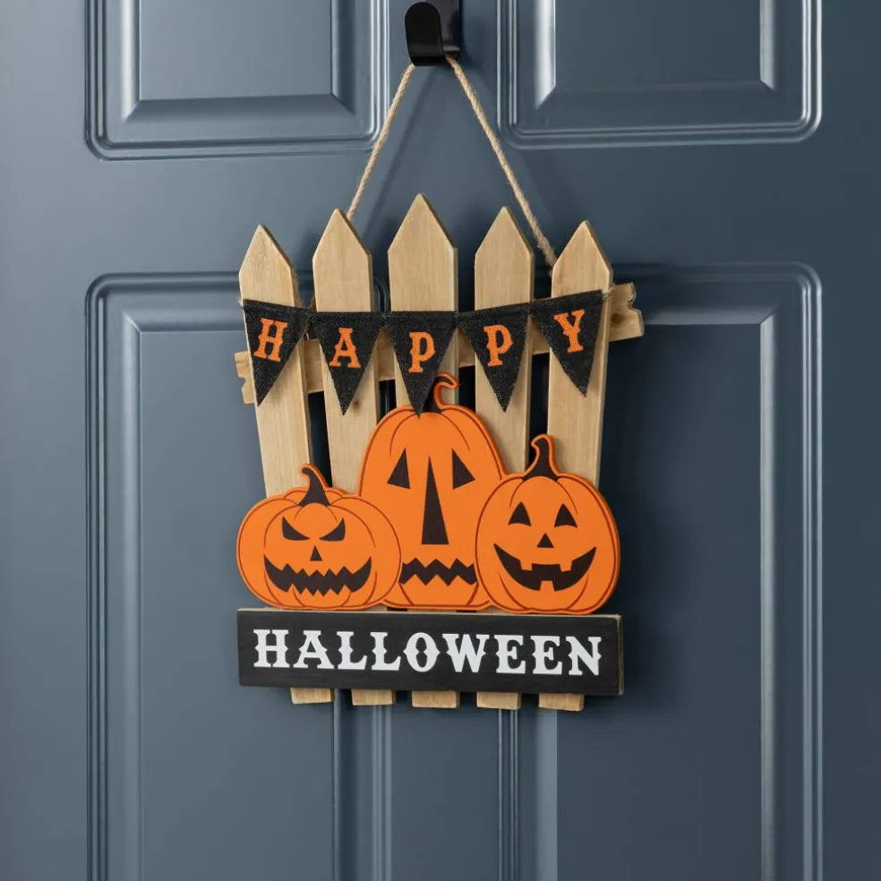 Glitzhome® 14"H Halloween Wood Jack O Lantern Door Hanger