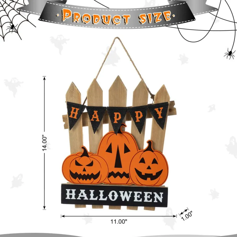 Glitzhome® 14"H Halloween Wood Jack O Lantern Door Hanger