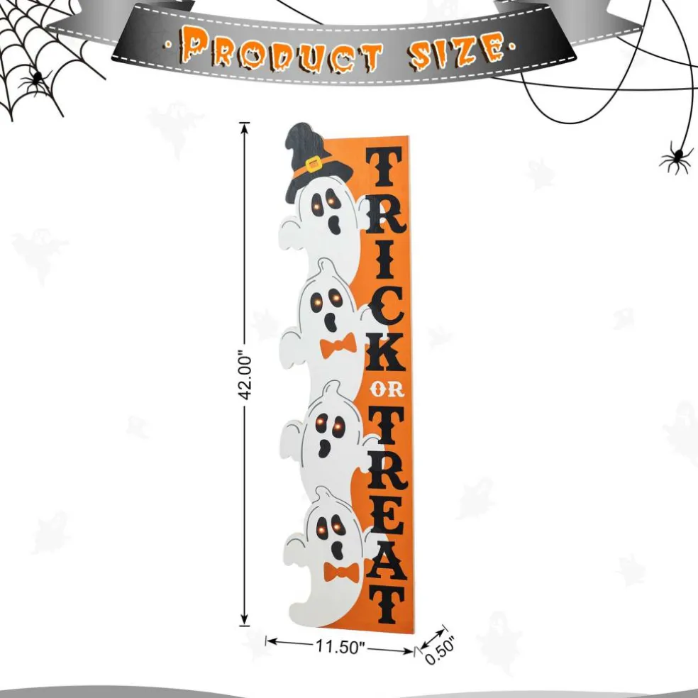 Glitzhome® 42"H Lighted Halloween Wooden Stacked Ghost Porch Sign with Timer