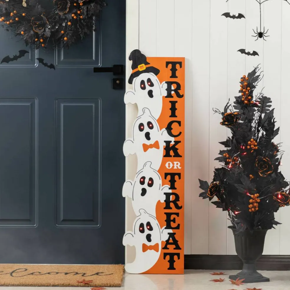 Glitzhome® 42"H Lighted Halloween Wooden Stacked Ghost Porch Sign with Timer