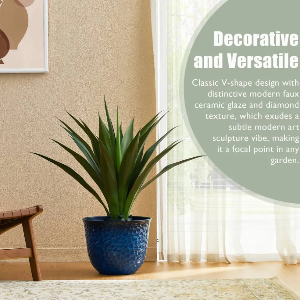 Glitzhome® 15.25" Honeycomb Textured Cobalt Blue Faux Ceramic Plastic Planters, 2ct.