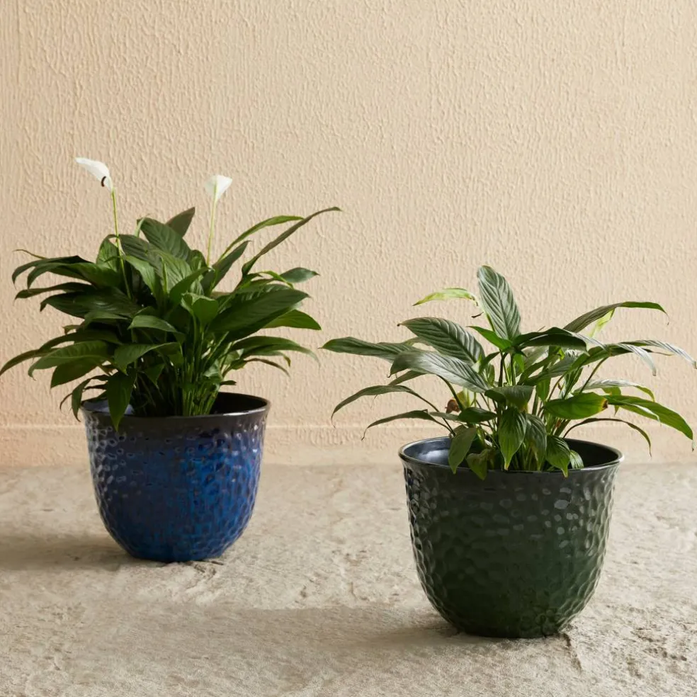 Glitzhome® 15.25" Honeycomb Textured Cobalt Blue Faux Ceramic Plastic Planters, 2ct.