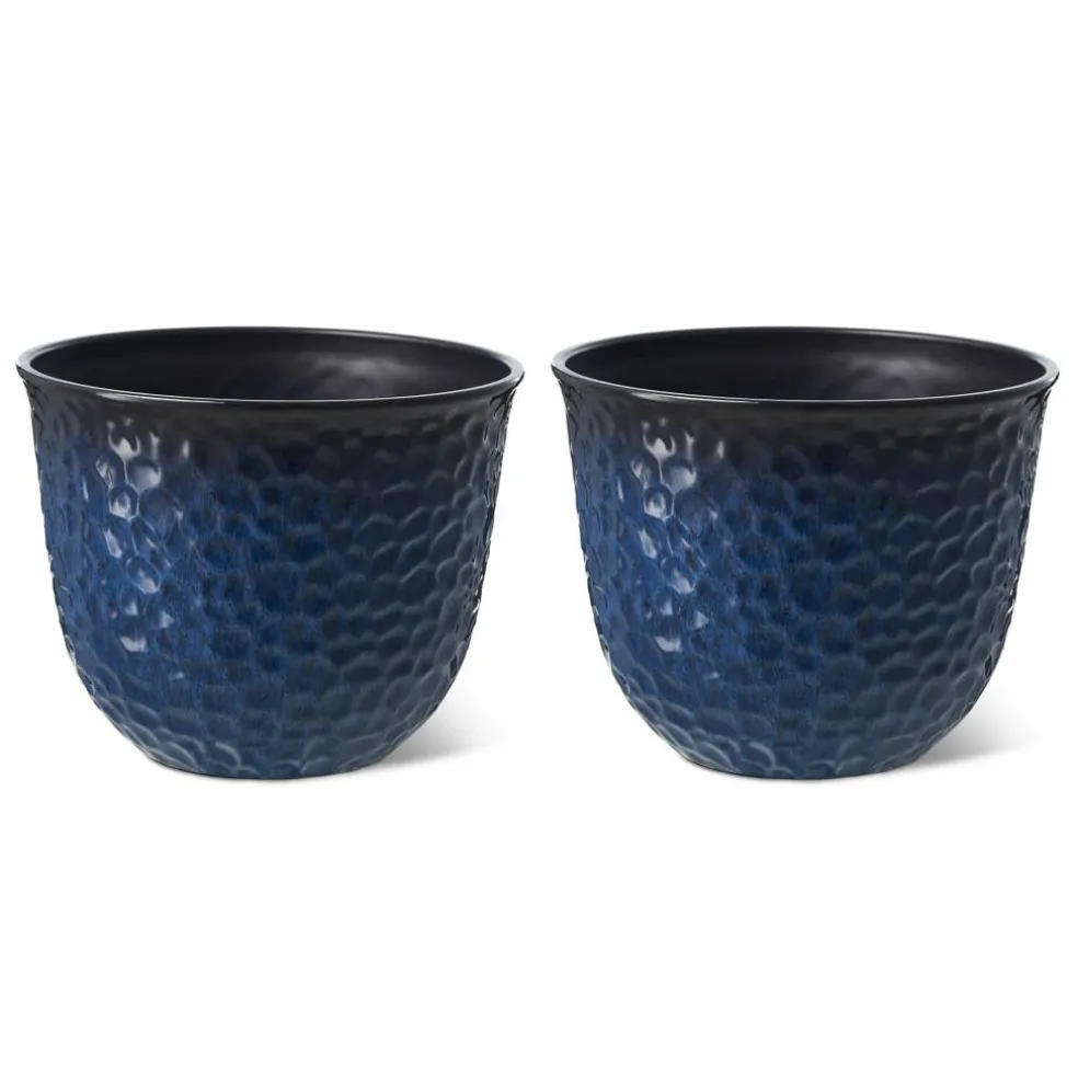 Glitzhome® 15.25" Honeycomb Textured Cobalt Blue Faux Ceramic Plastic Planters, 2ct.