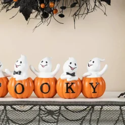 Glitzhome® 15.5"L Halloween Polyresin SPOOKY Ghost Pumpkin Table Decor