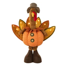 Glitzhome® Lighted Fabric Turkey Standing Décor with Telescoping Legs & Timer