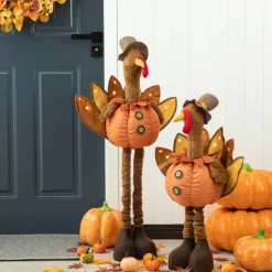 Glitzhome® Lighted Fabric Turkey Standing Décor with Telescoping Legs & Timer