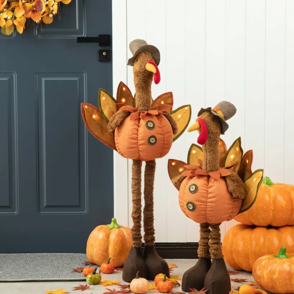 Glitzhome® Lighted Fabric Turkey Standing Décor with Telescoping Legs & Timer