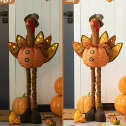 Glitzhome® Lighted Fabric Turkey Standing Décor with Telescoping Legs & Timer