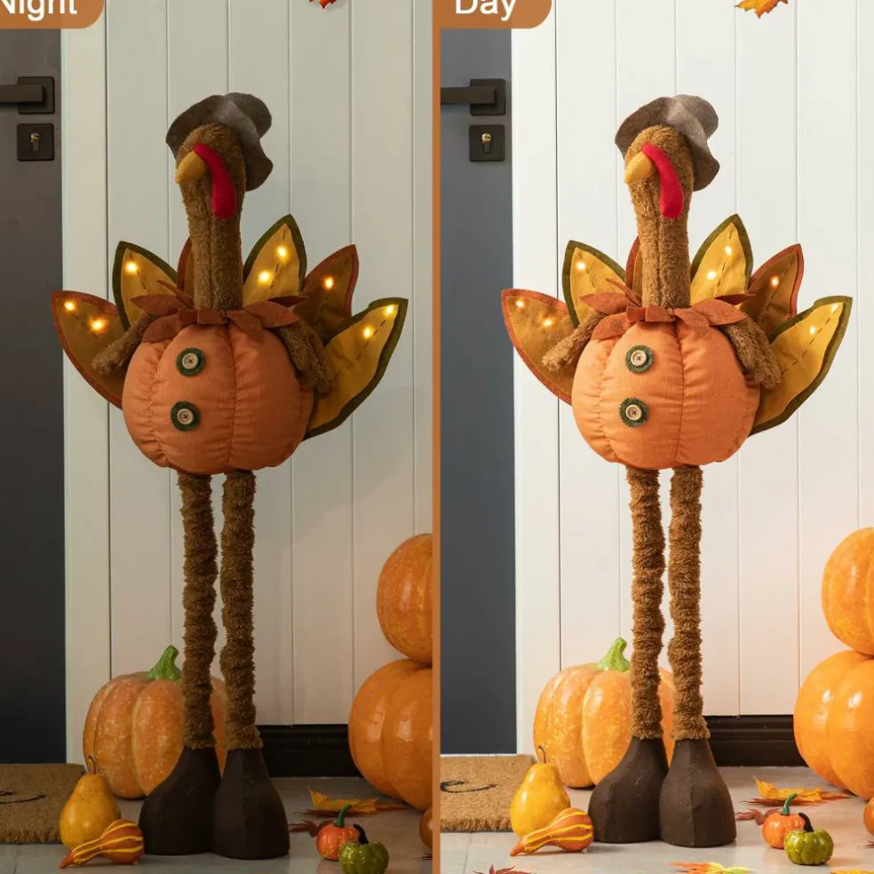Glitzhome® Lighted Fabric Turkey Standing Décor with Telescoping Legs & Timer