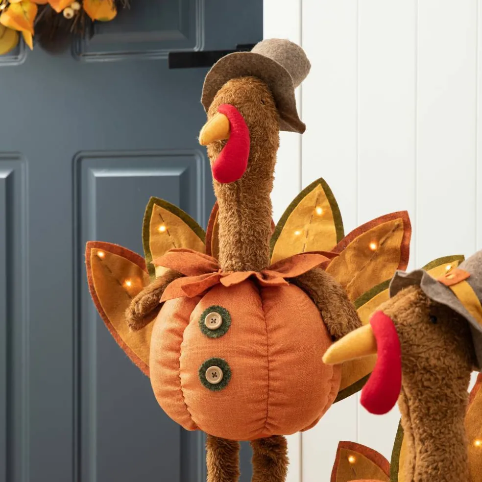Glitzhome® Lighted Fabric Turkey Standing Décor with Telescoping Legs & Timer