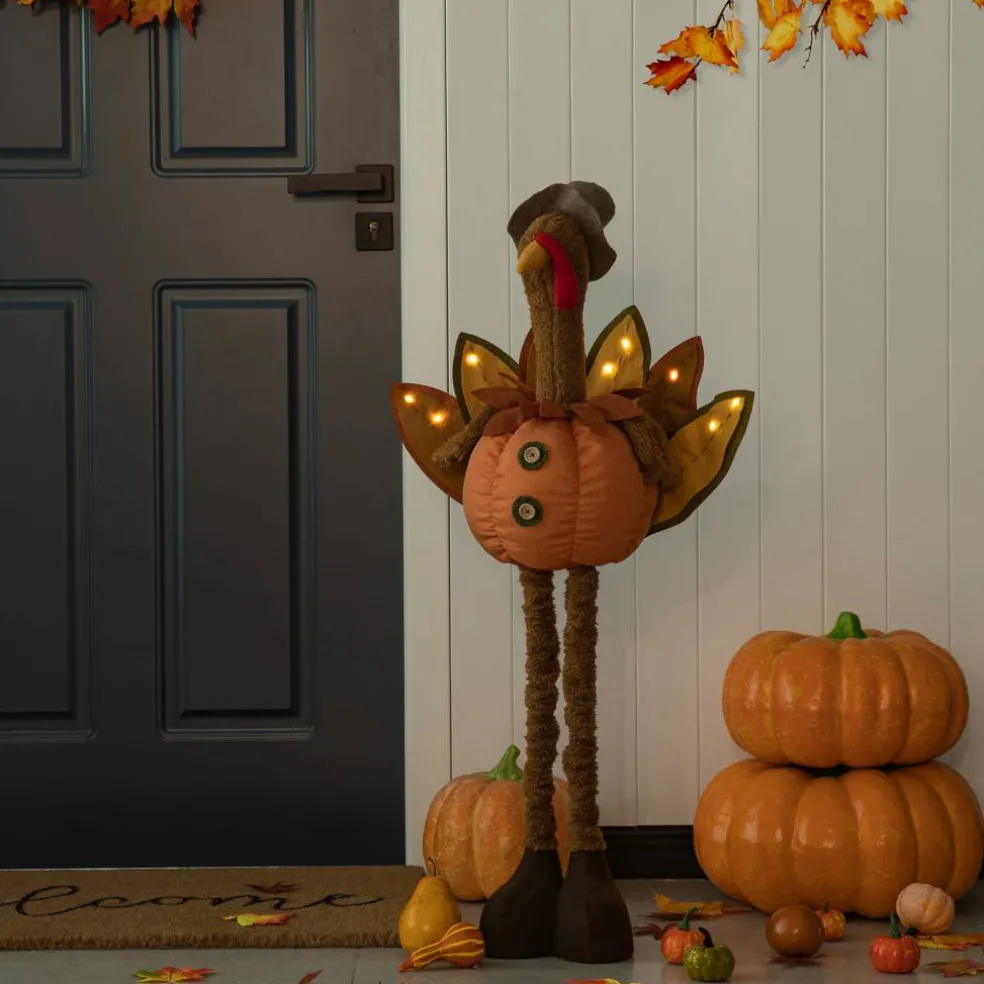 Glitzhome® Lighted Fabric Turkey Standing Décor with Telescoping Legs & Timer