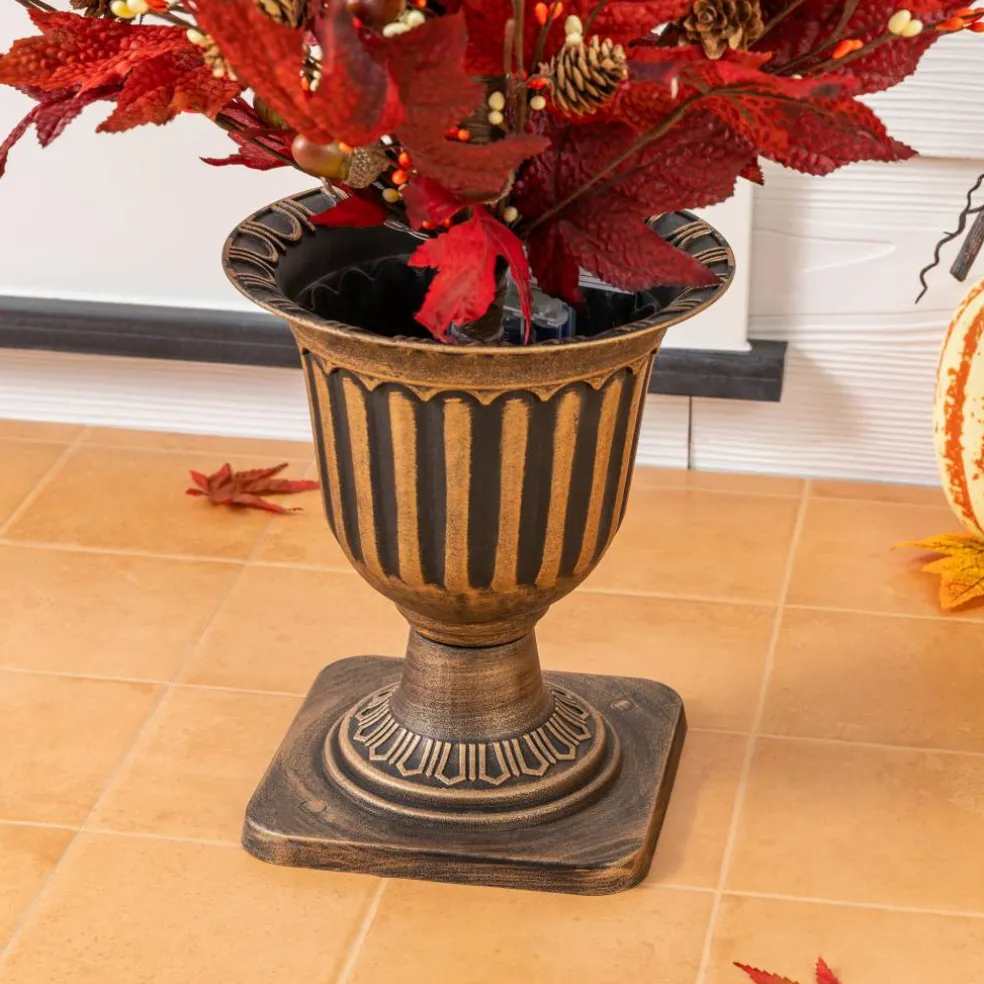 Glitzhome® 36" Lighted Fall Burgundy Leaves Urn Potted Porch Tree with 20 Warm White Lights & Timer