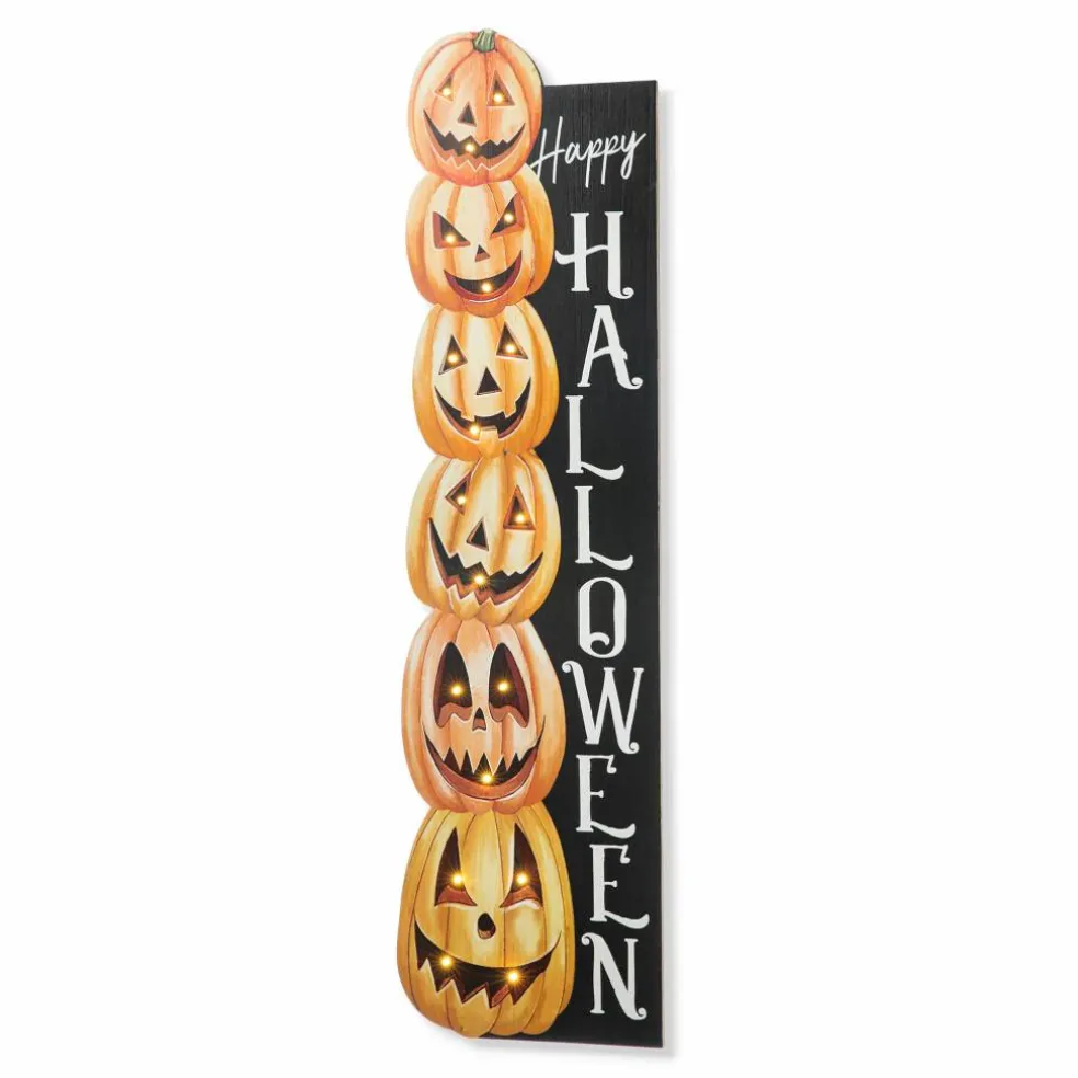 Glitzhome® 42" Lighted Halloween Wooden Stacked Pumpkins Porch Sign with Timer
