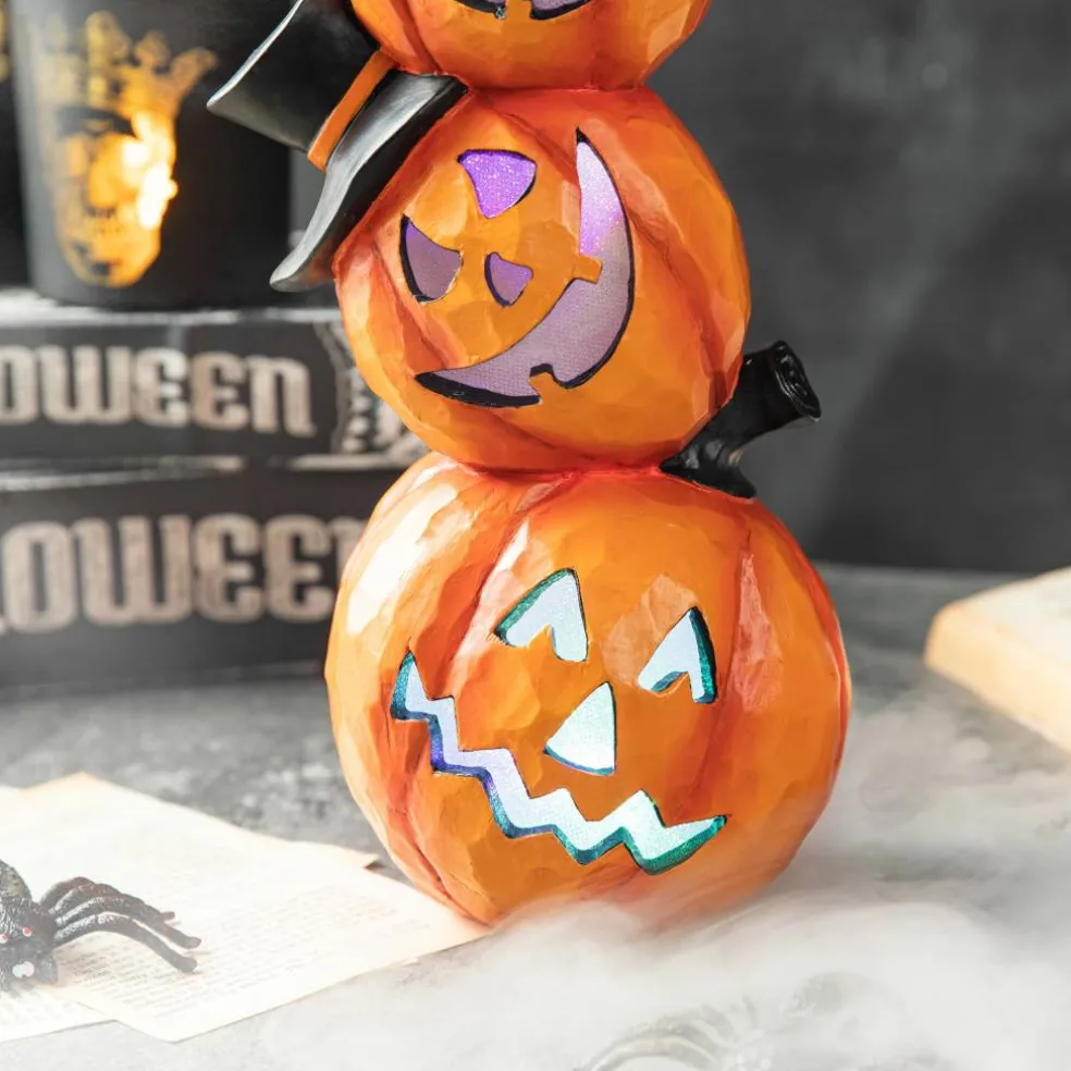 Glitzhome® 14" Lighted Halloween Stacked Resin Pumpkin Table Décor
