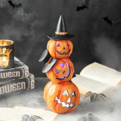 Glitzhome® 14" Lighted Halloween Stacked Resin Pumpkin Table Décor
