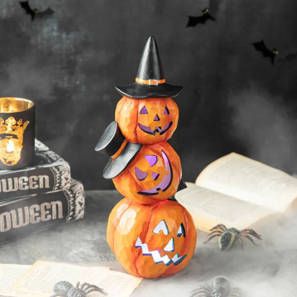 Glitzhome® 14" Lighted Halloween Stacked Resin Pumpkin Table Décor