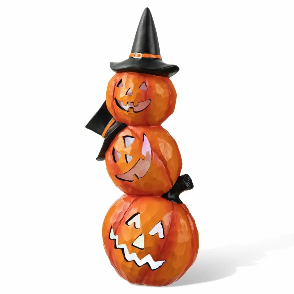 Glitzhome® 14" Lighted Halloween Stacked Resin Pumpkin Table Décor