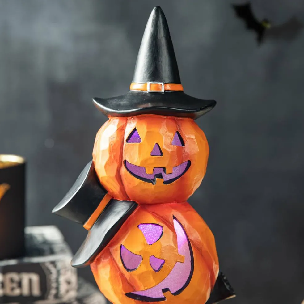 Glitzhome® 14" Lighted Halloween Stacked Resin Pumpkin Table Décor