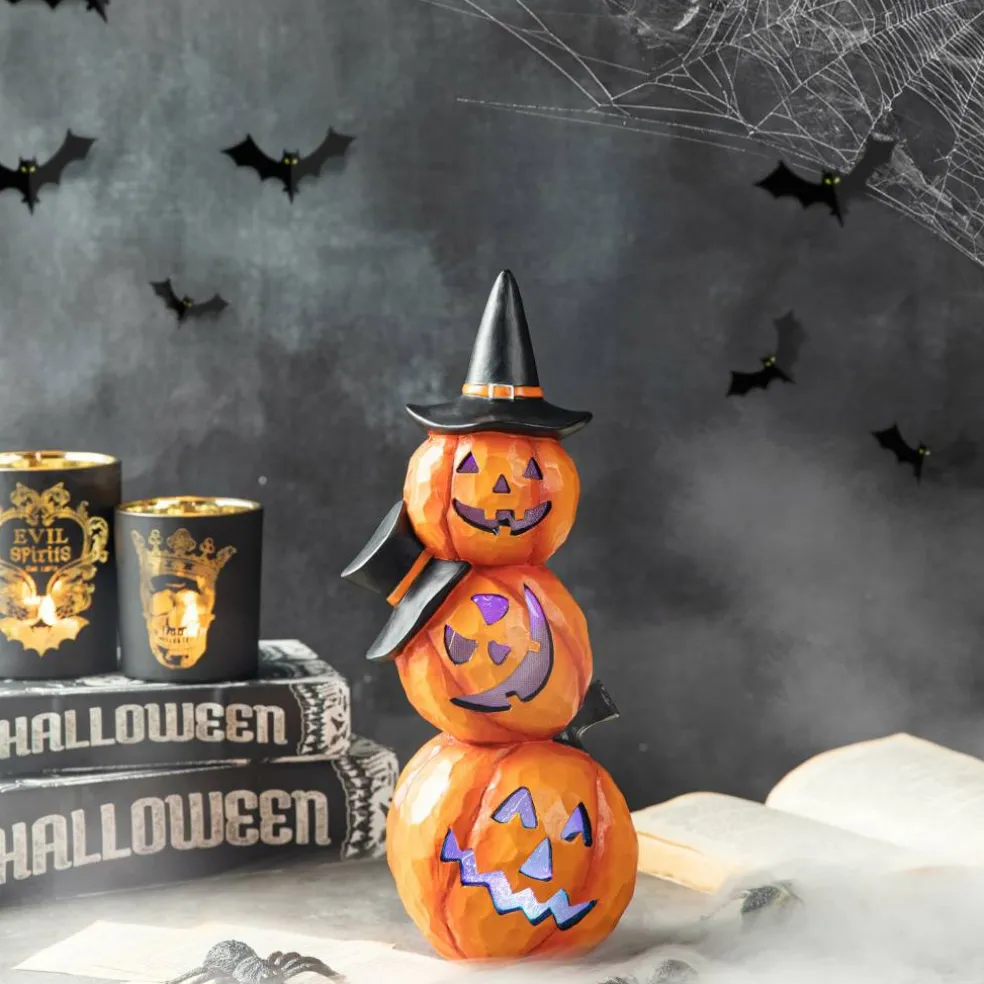 Glitzhome® 14" Lighted Halloween Stacked Resin Pumpkin Table Décor
