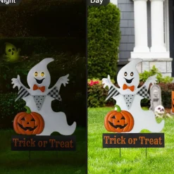 Glitzhome® 32" Lighted Metal Halloween Ghost Yard Stake with Timer