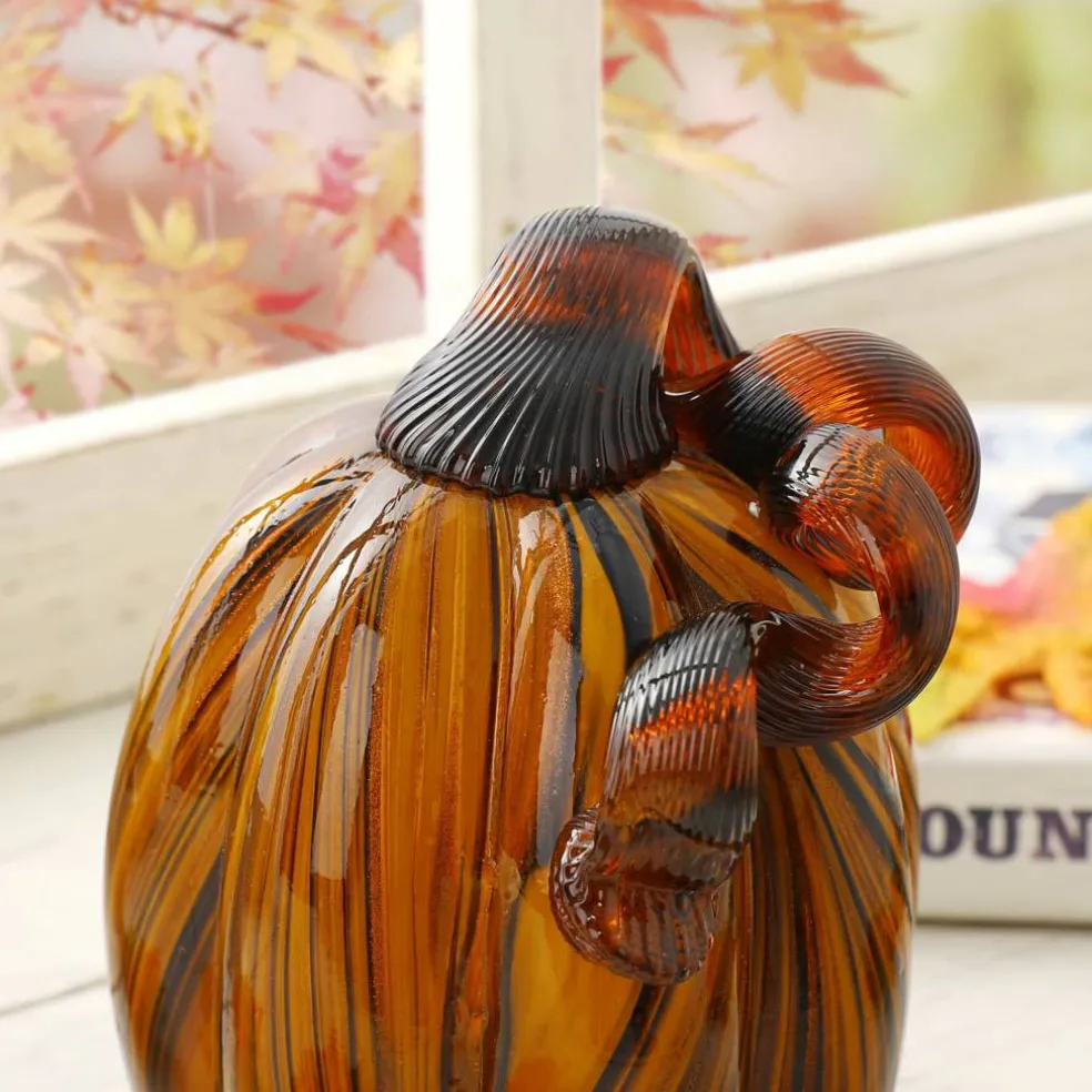 Glitzhome® Medium Glass Pumpkin, Multicolor Stripes