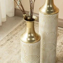 Glitzhome® Modern White & Gold Metal Floor Vases Set