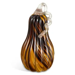 Glitzhome® 11.25" Multi Brown Striped Large Glass Gourd Fall Table Decor