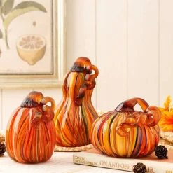 Glitzhome® Multi Striped Glass Pumpkin & Gourd Set