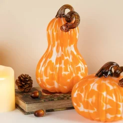 Glitzhome® Orange Glass Pumpkin & Gourd Set