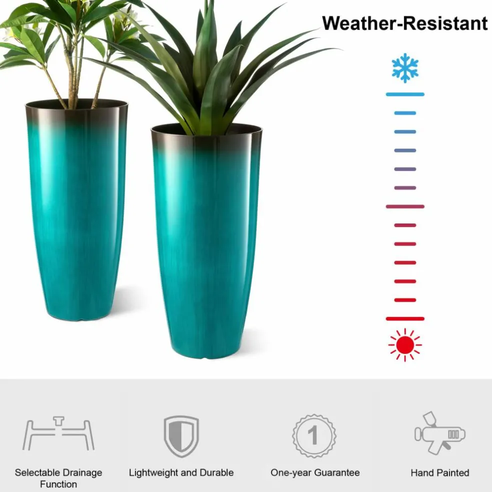 Glitzhome® Oversized Gradient Faux Ceramic Tall Plastic Planters, 2ct.