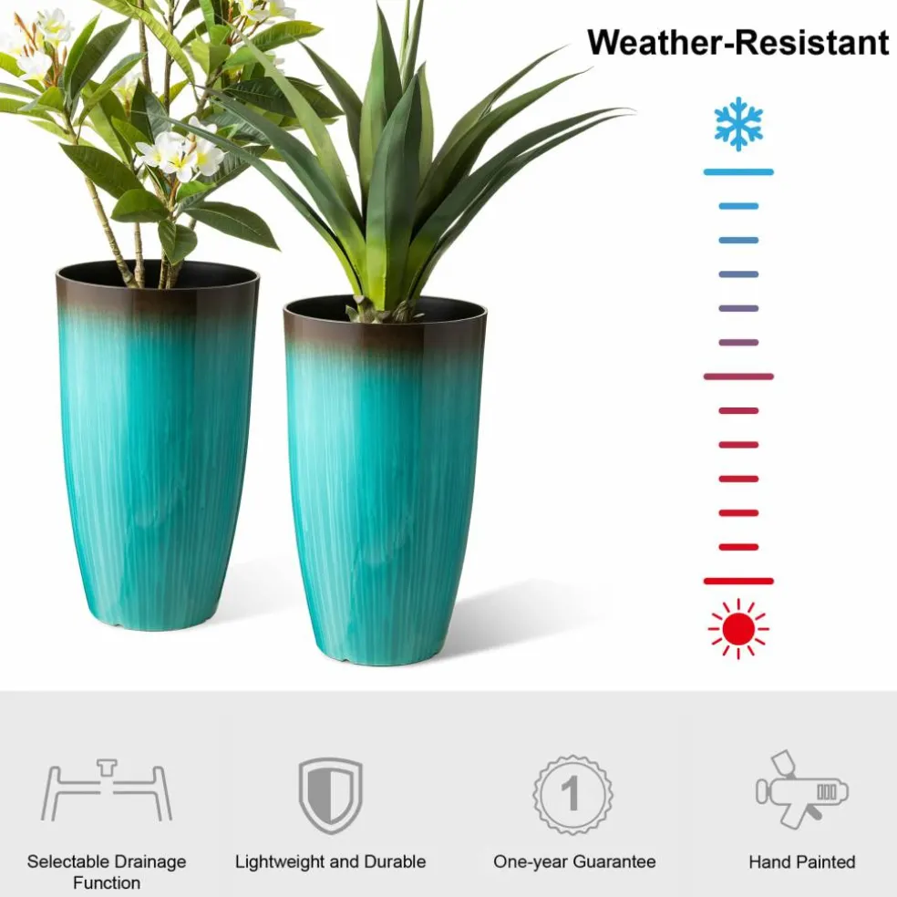 Glitzhome® Oversized Gradient Faux Ceramic Tall Plastic Planters, 2ct.