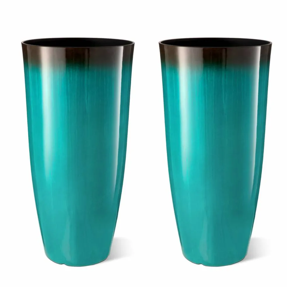 Glitzhome® Oversized Gradient Faux Ceramic Tall Plastic Planters, 2ct.