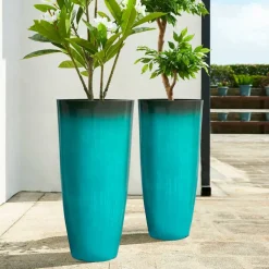 Glitzhome® Oversized Gradient Faux Ceramic Tall Plastic Planters, 2ct.