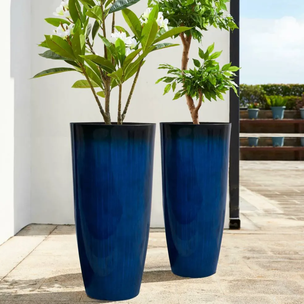 Glitzhome® Oversized Gradient Faux Ceramic Tall Plastic Planters, 2ct.