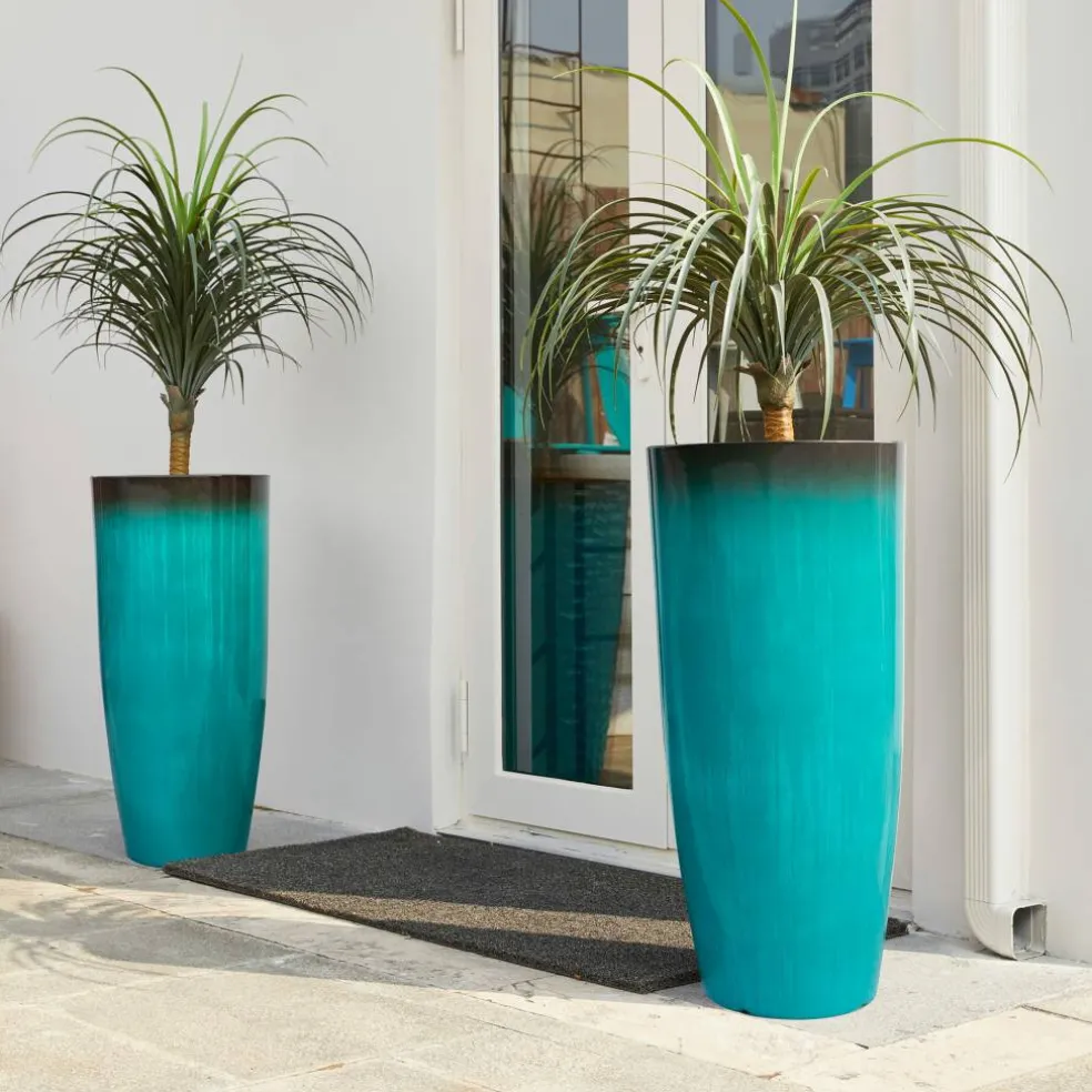 Glitzhome® Oversized Gradient Faux Ceramic Tall Plastic Planters, 2ct.