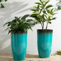 Glitzhome® Oversized Gradient Faux Ceramic Tall Plastic Planters, 2ct.